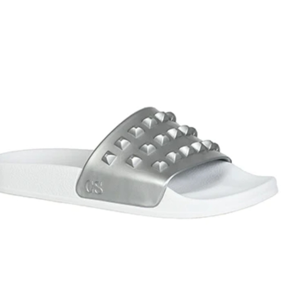 CARMEN SOL Franco White Slides Metallic Jelly